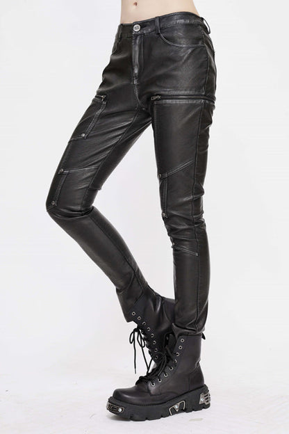 Coal Biker Patchwork Leather Pants with Distressed Panels