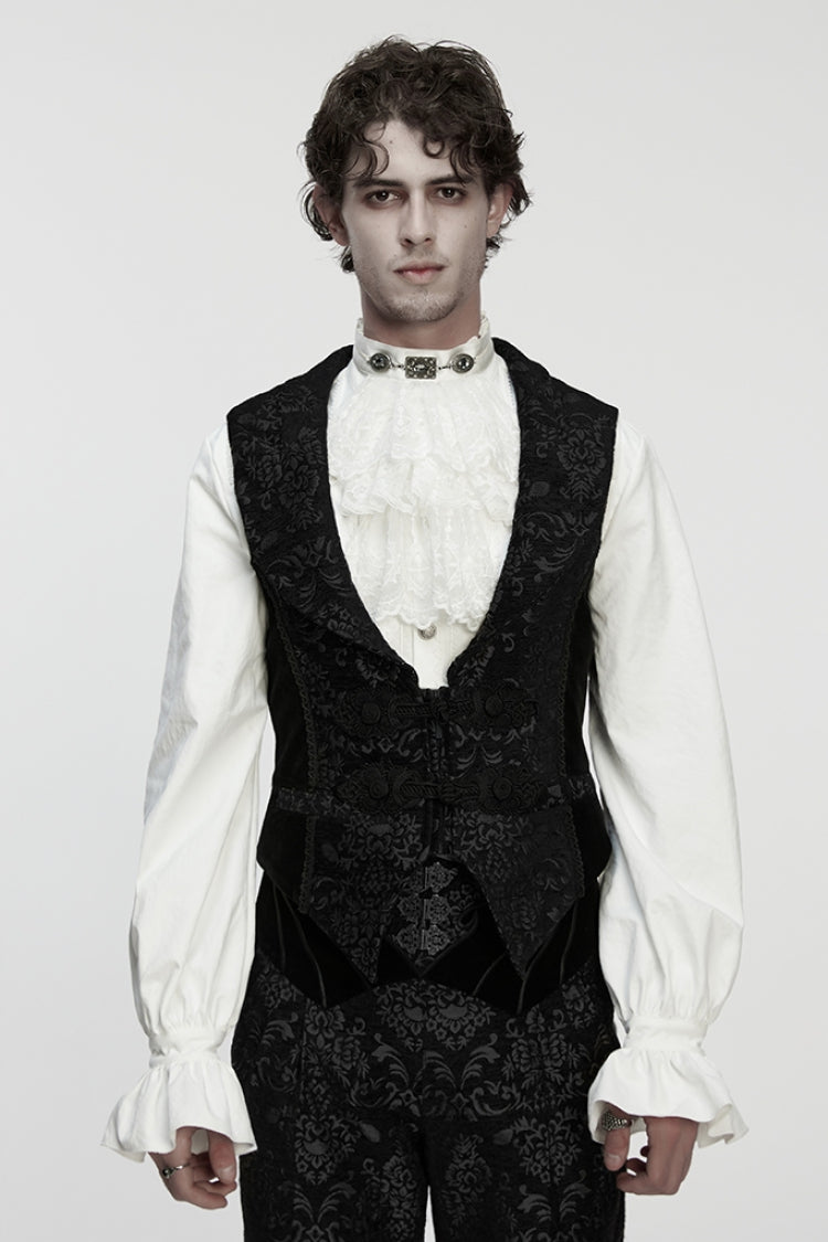 No-Sleeve Floral Jacquard Buckled Men's Gothic Waistcoat