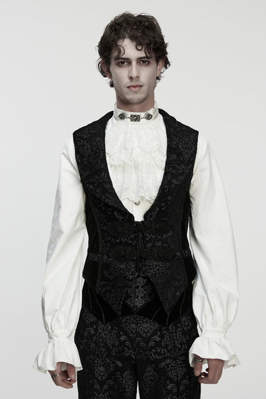 No-Sleeve Floral Jacquard Buckled Men's Gothic Waistcoat