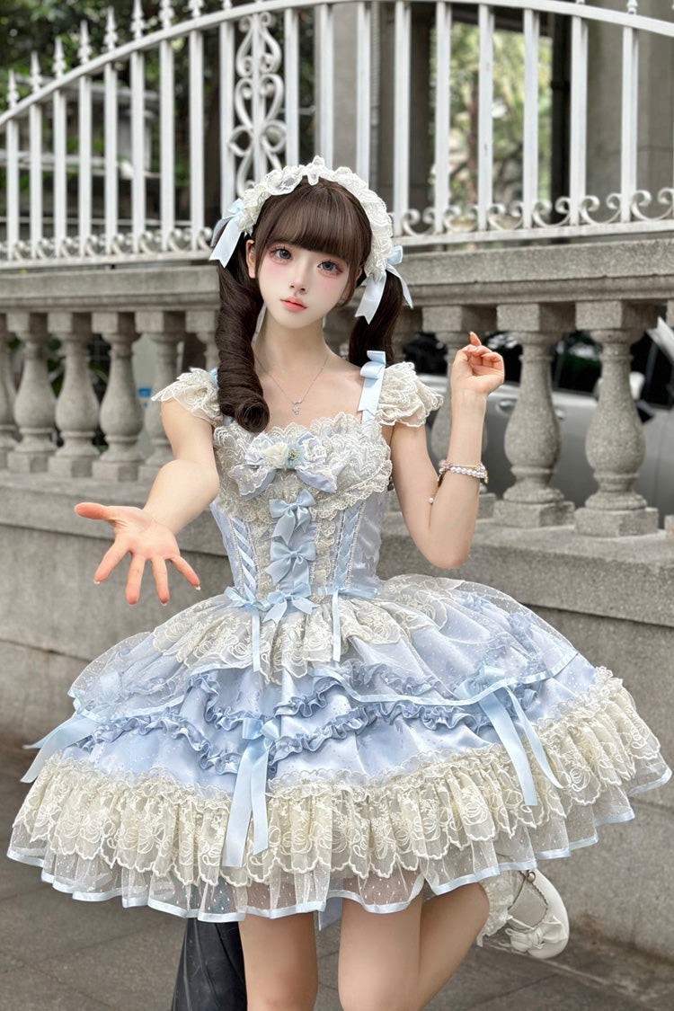 Dreaming Butterfly Jacquard Ruffle Bow Lace Princess JSK