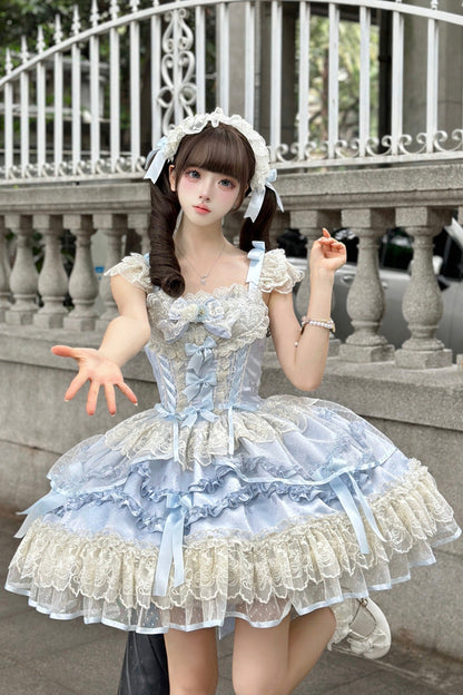 Dreaming Butterfly Jacquard Ruffle Bow Lace Princess JSK