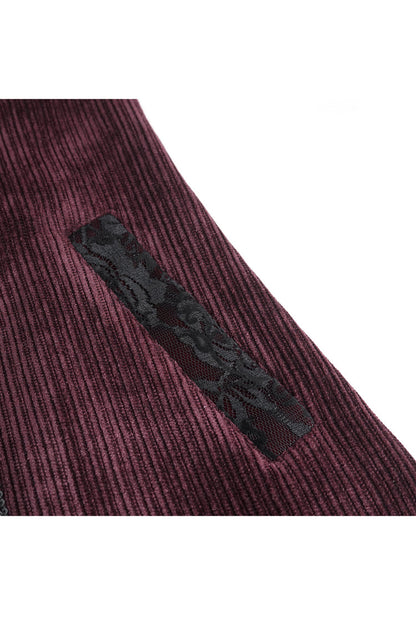 Crimson High-Neck Slim-Fit Gothic Coat with Embroidered Long Sleeves