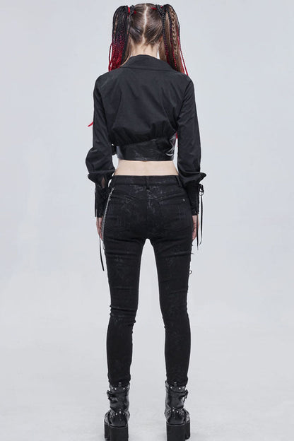 Eclipse Asymmetric Cropped Long-Sleeve Shirt with Cord Details