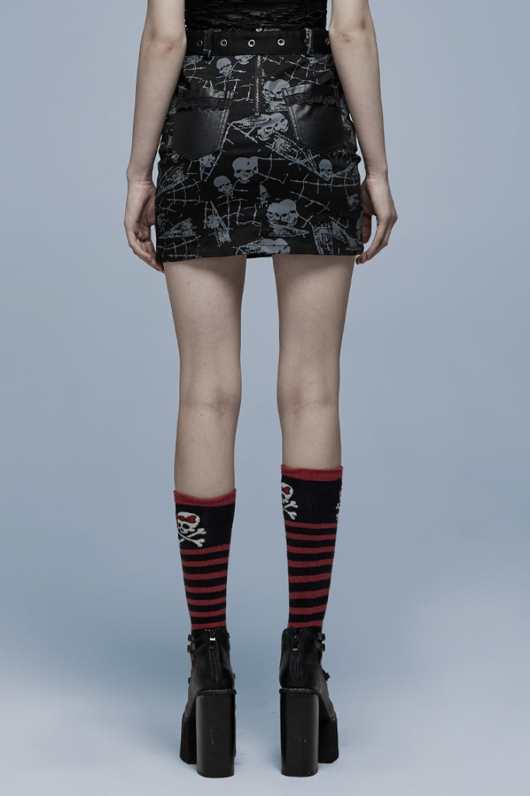 Detachable Skull Print Gothic Skirt