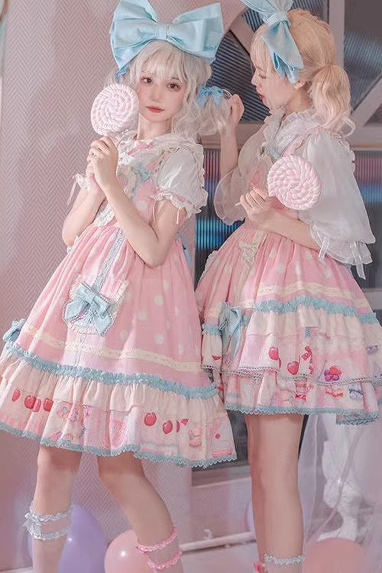 Blush Double-Layer Print Ruffle Bow Princess JSK - Frosted Sugar Sweetheart