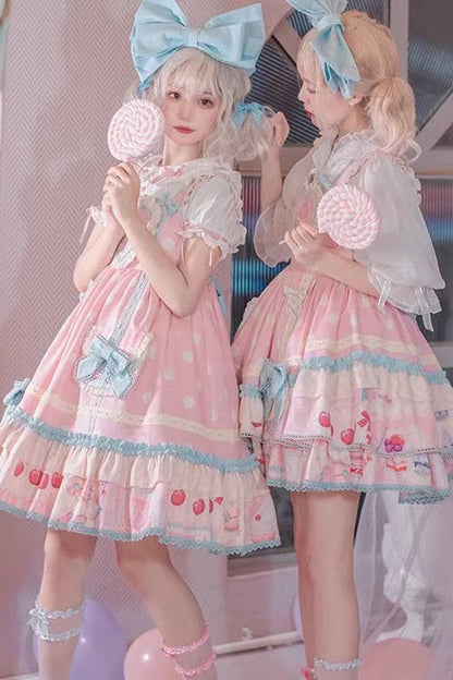 Blush Double-Layer Print Ruffle Bow Princess JSK - Frosted Sugar Sweetheart