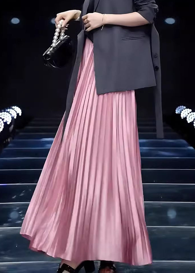 Loose Skirts Cotton Solid Spring Pink Wrinkled