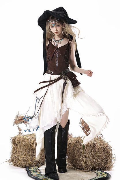Dune Shadow Seeker Irregular Vintage Lolita Skirt Set - Embroidered Ruffled