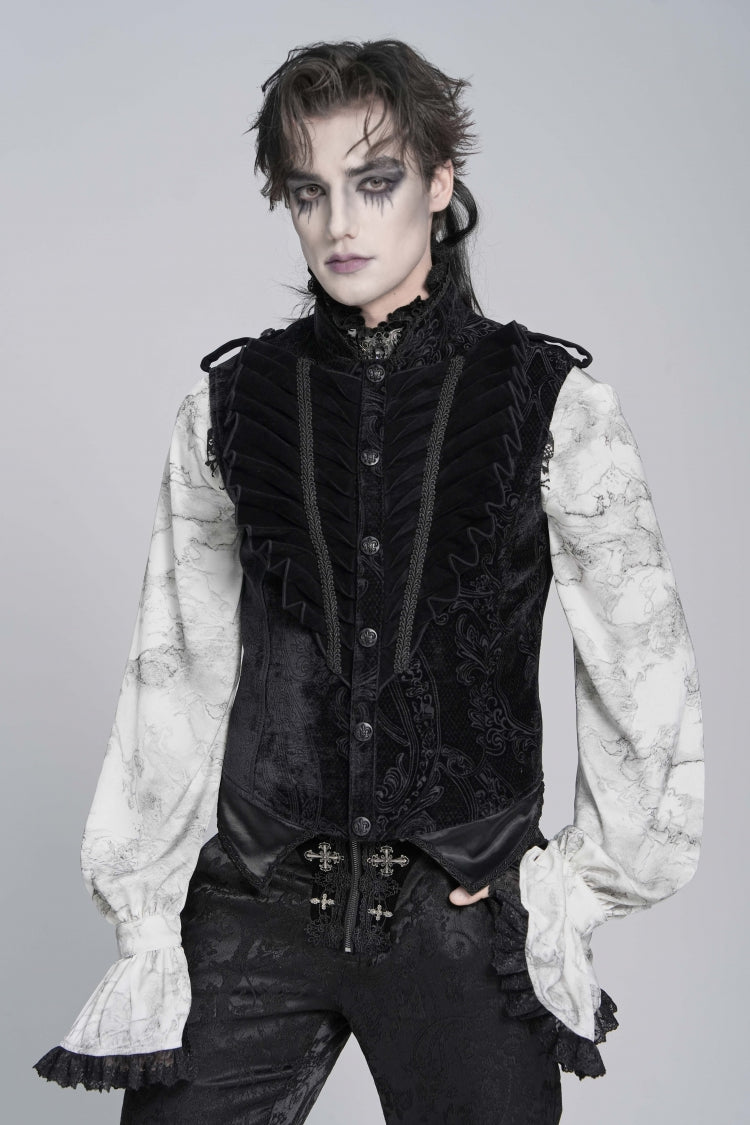 Men's Black Gothic Vest, Jacquard with Embroidery, Buckles and Pleats