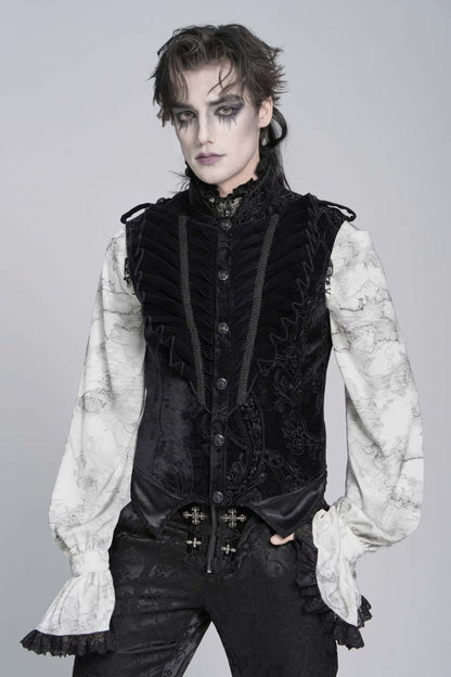 Men's Black Gothic Vest, Jacquard with Embroidery, Buckles and Pleats