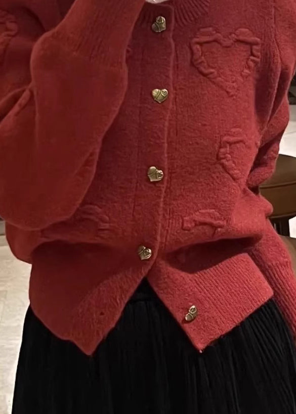 Cardigan élégant en tricot à col rond et boutons rouges pour l'automne QX024 