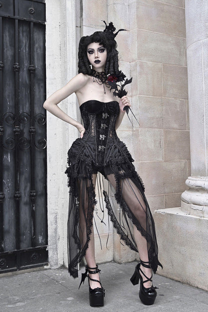 Ebony Cutout Corset Lace-Up Gothic Dress - Hell Alice