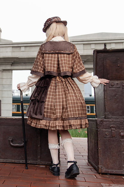 Morning Tune High Waist Asymmetric Ruffle Print Lolita Strap Dress