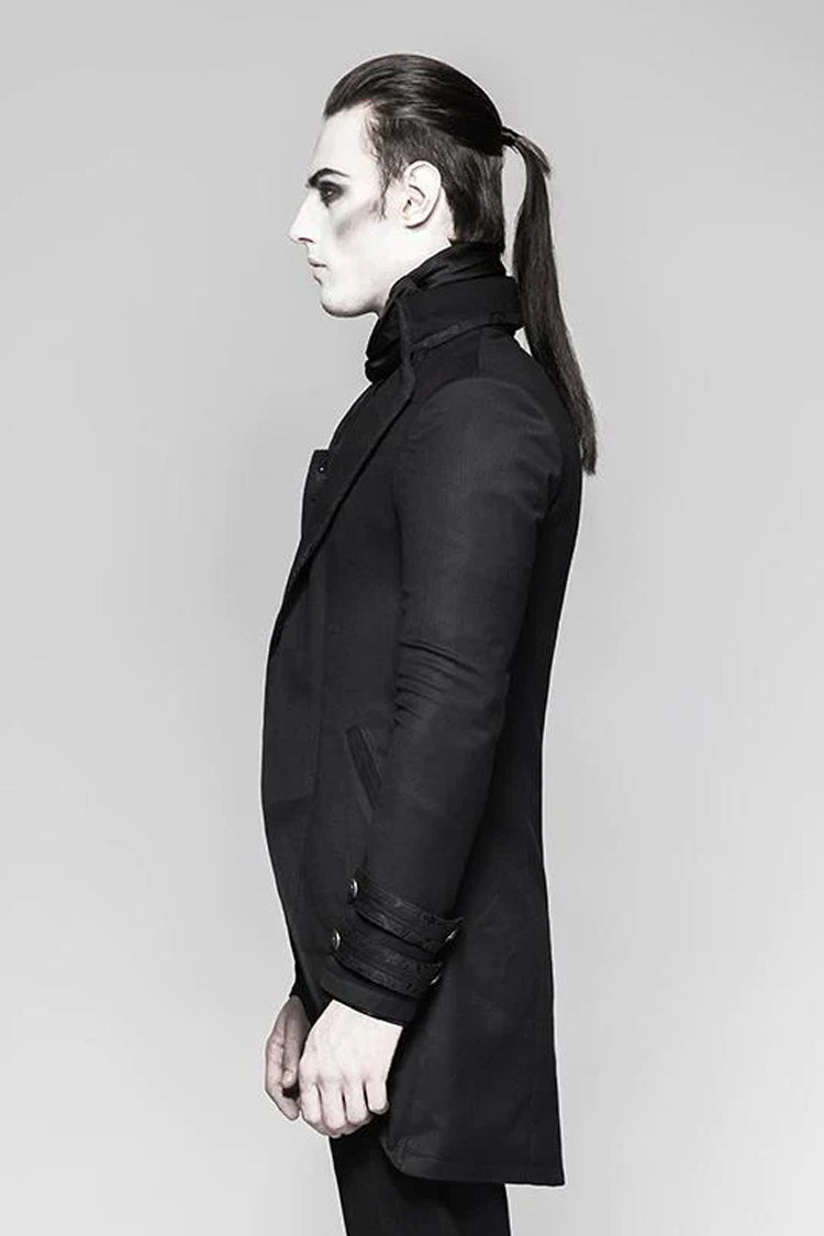 Men's Gothic Coat with Metal Buttons, Jacquard Print and Faux Two-Piece Design