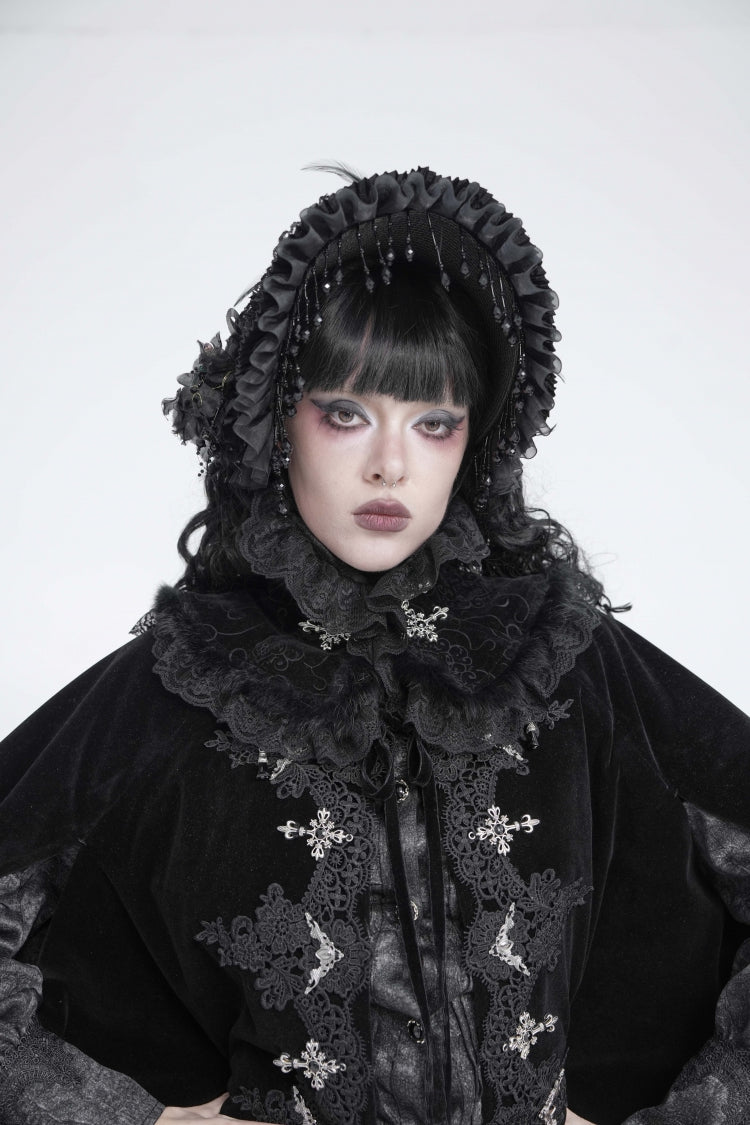 Gothic Royal Velvet Neckwear with Black Jacquard Embroidered Lace Detail
