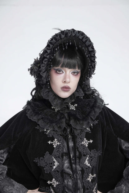 Gothic Royal Velvet Neckwear with Black Jacquard Embroidered Lace Detail