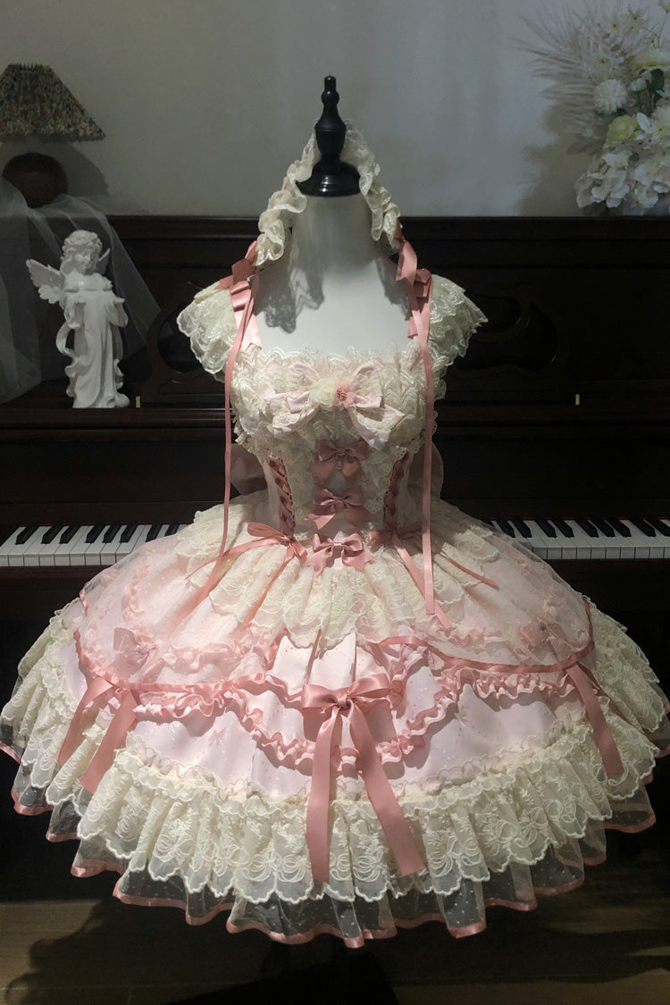 Blush Jacquard Ruffled Lace Princess JSK with Bow