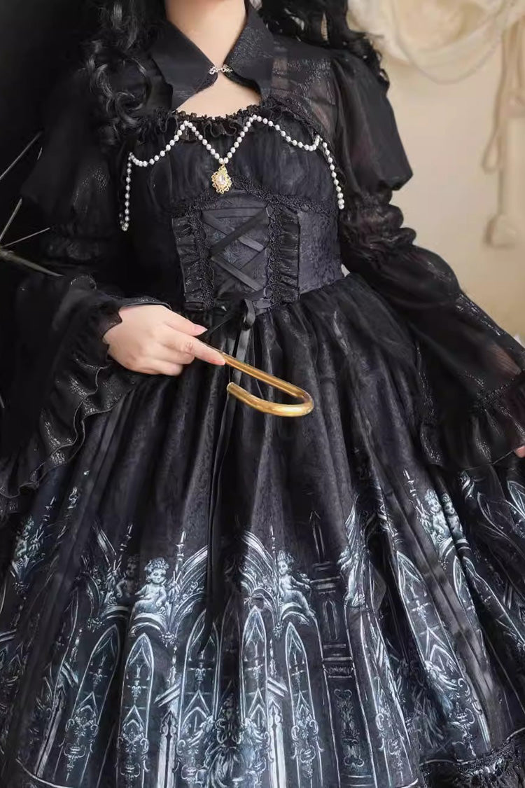 Nocturnal Church Print Ruffle JSK Gothic Dress