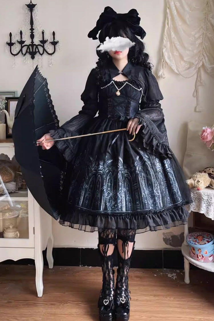 Nocturnal Church Print Ruffle JSK Gothic Dress