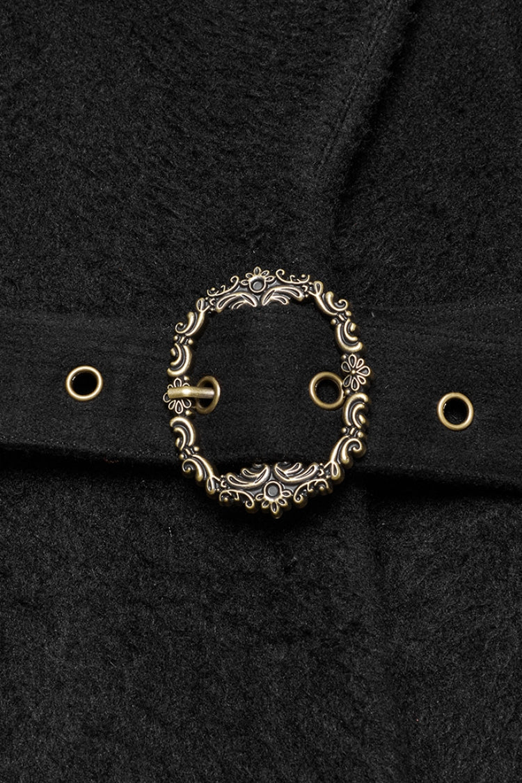 Ebony Long-Sleeve Studded Floral Embroidered Fur Gothic Coat