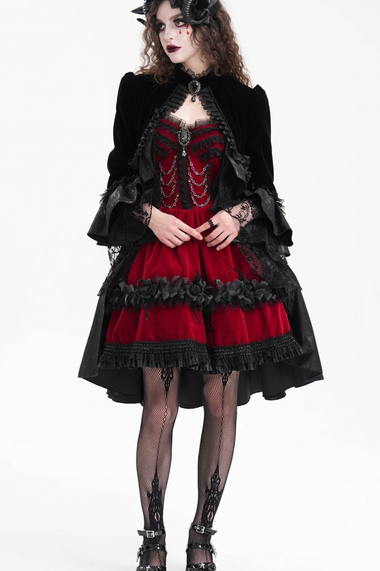 Ruffled Lace Gothic Jacket - Women's Dark Mesh Style
