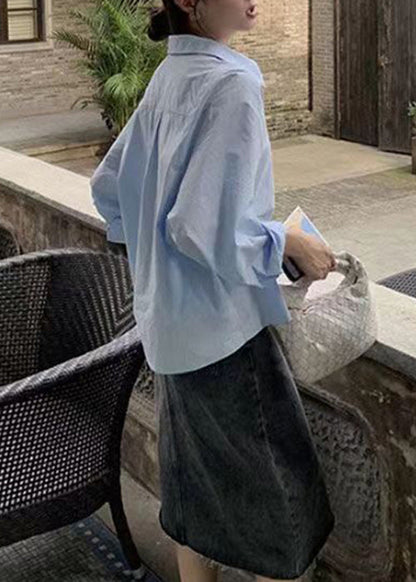 White Loose Pan Peter Button Collar Cotton Blouse Patchwork