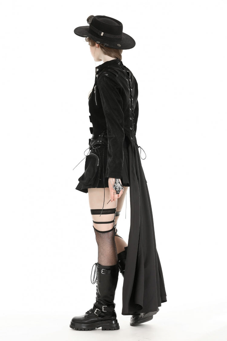 Ebony Long-Sleeve Lace-Up High-Low Faux Leather Gothic Jacket