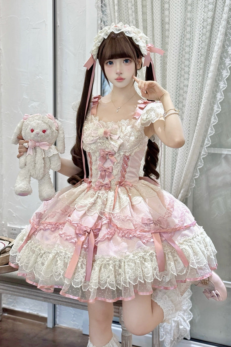Blush Jacquard Ruffled Lace Princess JSK with Bow