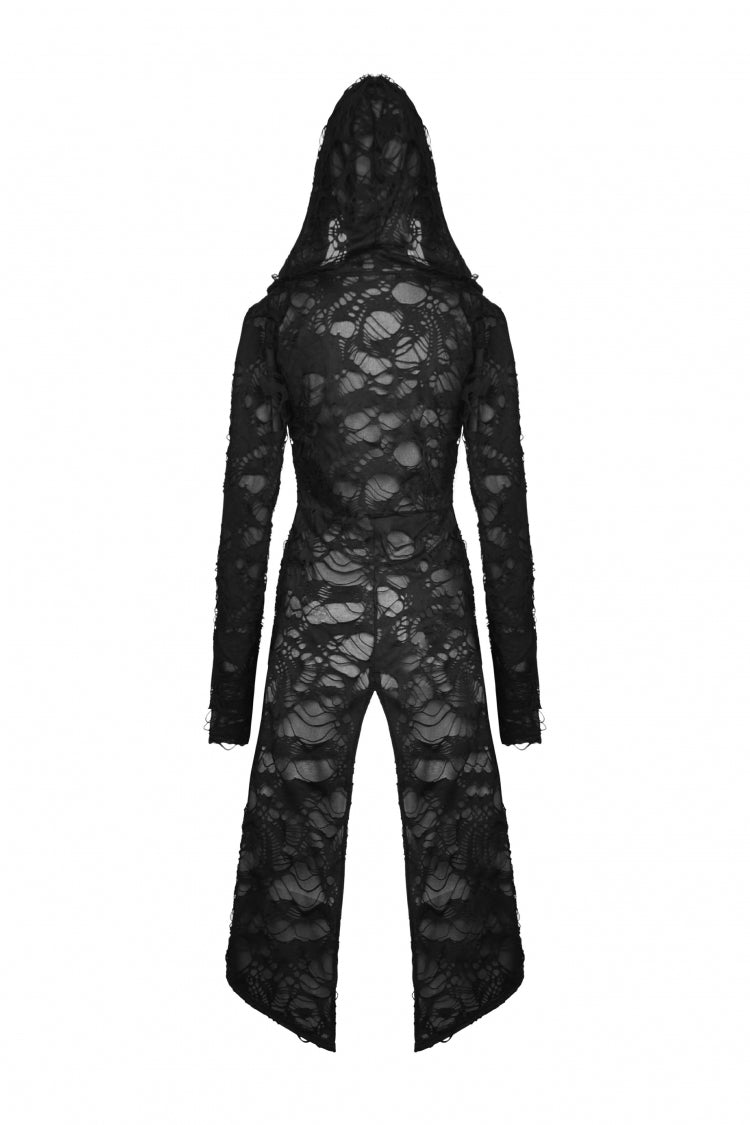 Ebony Long-Sleeve Ripped Zip Punk Long Hooded Coat