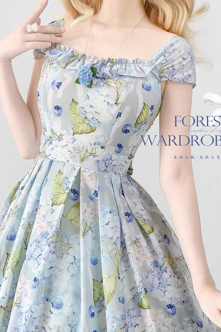 Forest Basket Blueberry Hydrangea Chiffon Elegant Lolita JSK