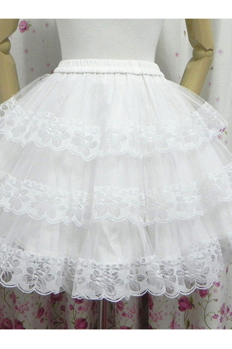 Ivory Cotton Organza Lined Lace Lolita Tiered Skirt