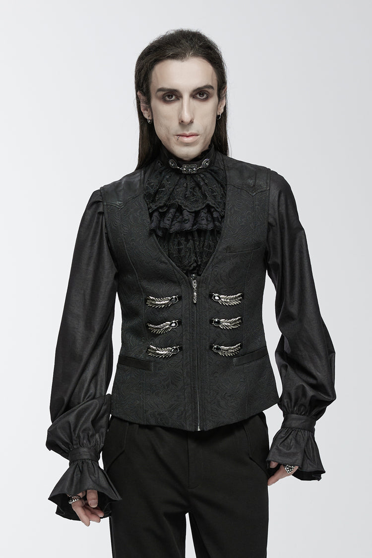 Charcoal Buckle Loop Zip Gothic Vest for Men