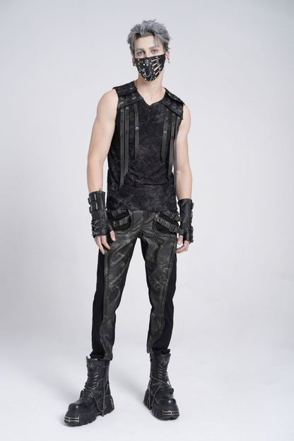 No-Sleeve Eyelet Strap Distressed Gothic Waistcoat