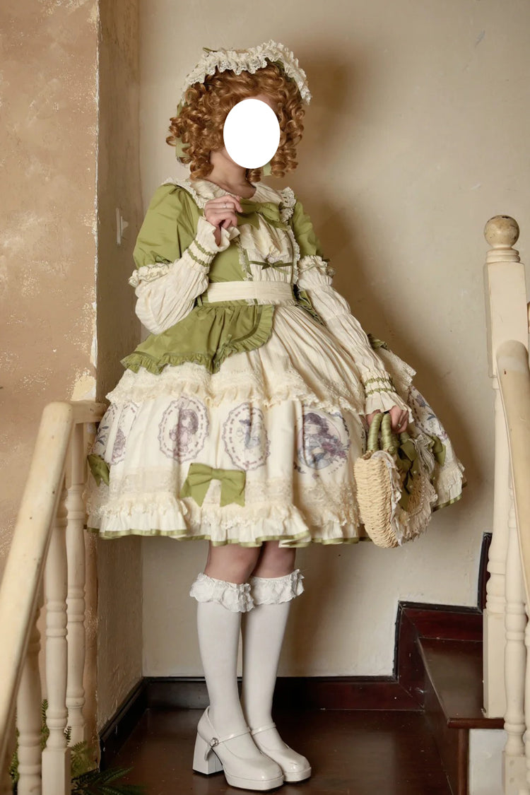 Emerald Ida's Flowers Short-Sleeve Ruffled Bowknot Sweet Dress
