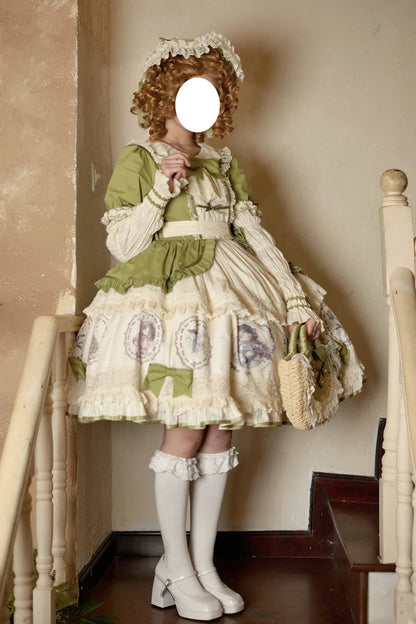 Emerald Ida's Flowers Short-Sleeve Ruffled Bowknot Sweet Dress