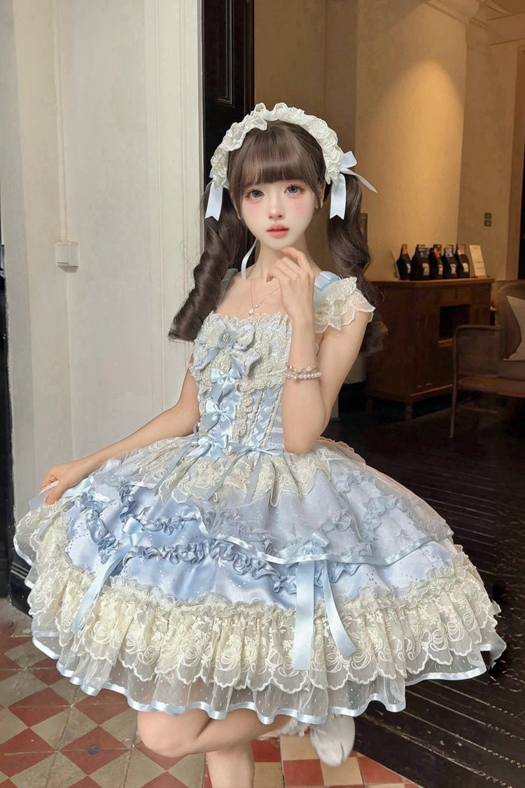 Dreaming Butterfly Jacquard Ruffle Bow Lace Princess JSK
