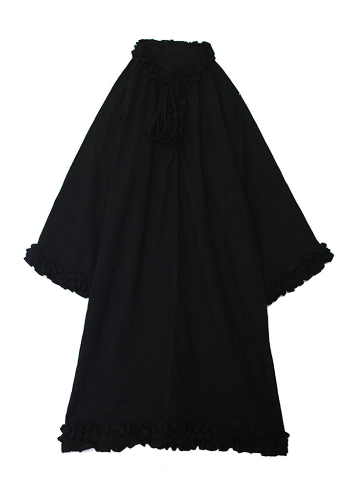 Design Black Ruffled Dress Original Cotton Patchwork Spring