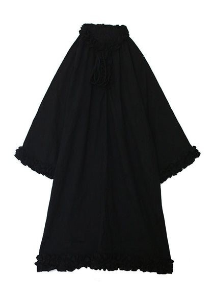 Design Black Ruffled Dress Original Cotton Patchwork Spring