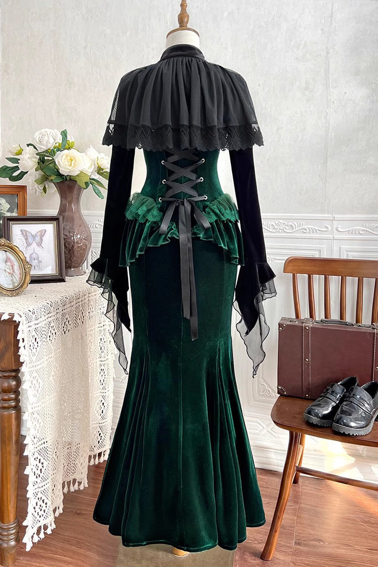 Emerald Ruffle Embroidery Slim Elegant Lolita Jumper Fishtail Gown