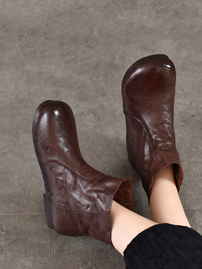 Autumn Women Soft Boots Leather Heel Low Genuine