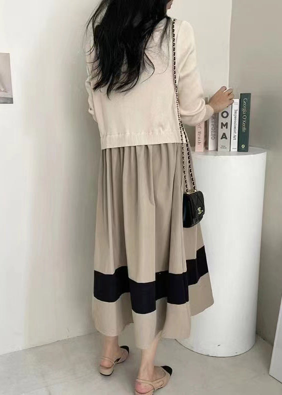 Large Fake Knit Patchwork Two Exra Piece Hem Dresses Black Fitted