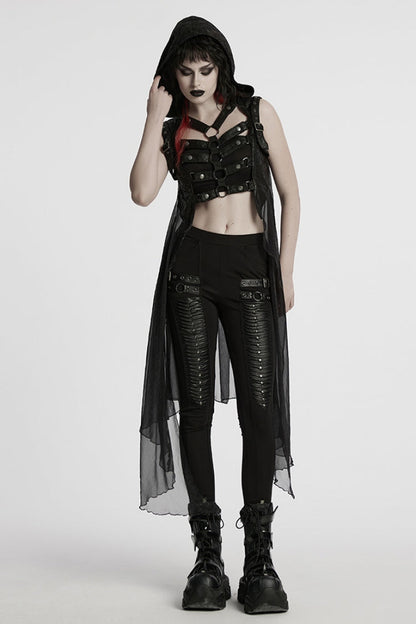 No-Sleeve Hooded Mesh Punk Harness Waistcoat