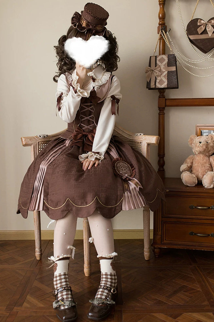 Teddy Chocolate Bar Embroidered Lace-Up Lolita JSK Dress and Skirt - Classic