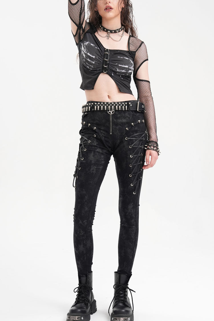 Punk Lace-Up Trousers with Skull Rivets