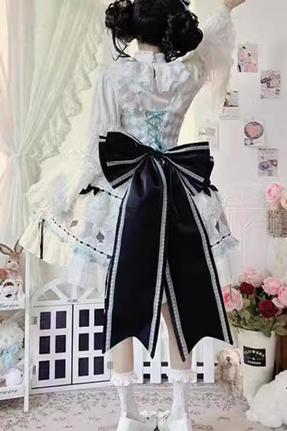 Sleeveless Print Ruffle Bowknot Lace Sweet Lolita Dress in Mint Green Bamboo Overture