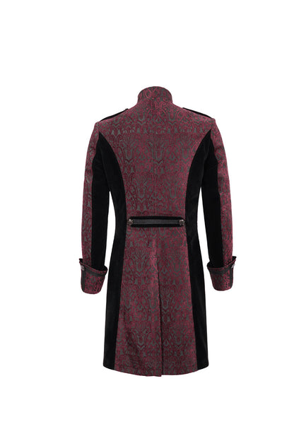 Crimson Vintage Gothic Jacket with Silk Collar and Cross Zipper