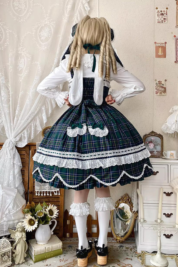 Emerald Gingham Petal Bunny Printed Ruffled Bow Sweet JSK