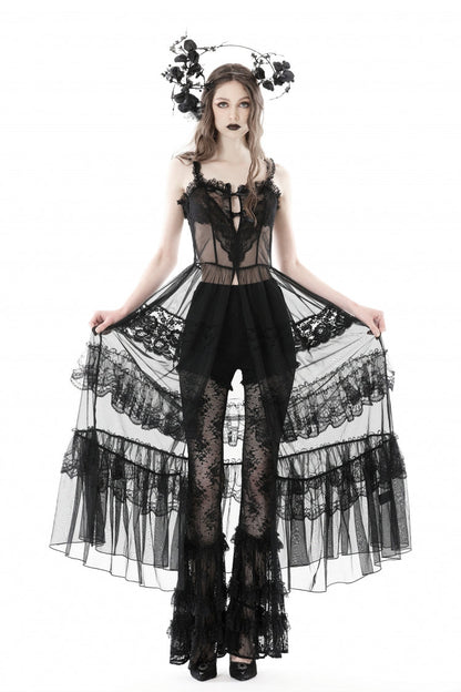 No-Sleeve Layered Lace Sheer Mesh Gothic Slip Gown