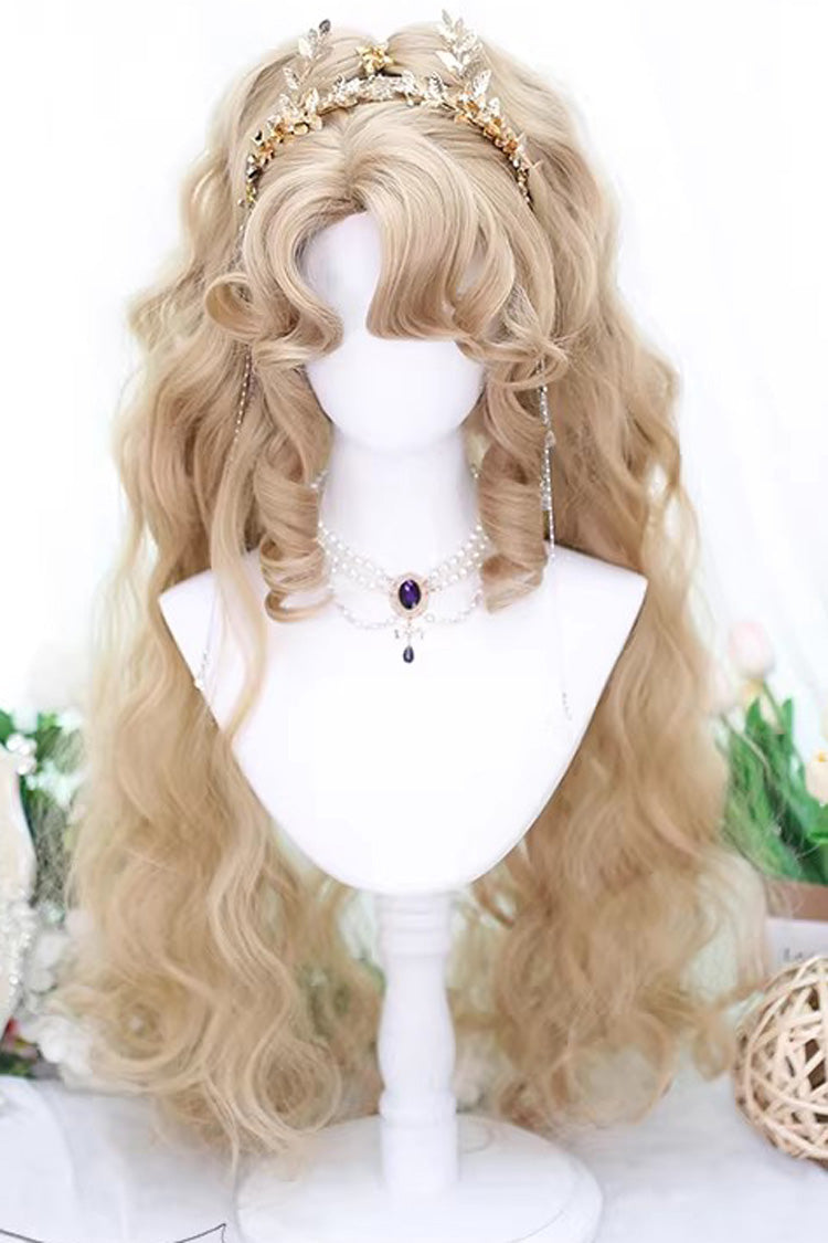 Gold Milk Tea Oil Painting Bangs Double Ponytail Lolita Wig