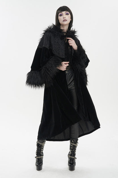 Women's Gothic Jacket with Petal Stitching and Wide Wool Sleeves in Black Jacquard